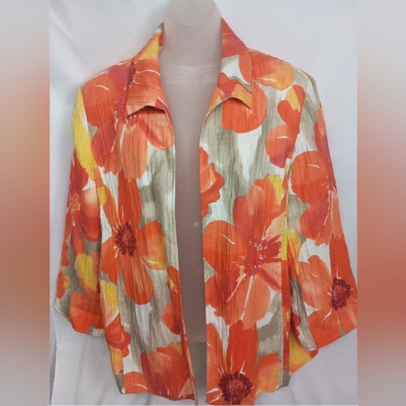 2/$30 Alfred Dunner Long Sleeve Orange Red Floral Lightweight Jacket(#1,542)(C) - Picture 7 of 8